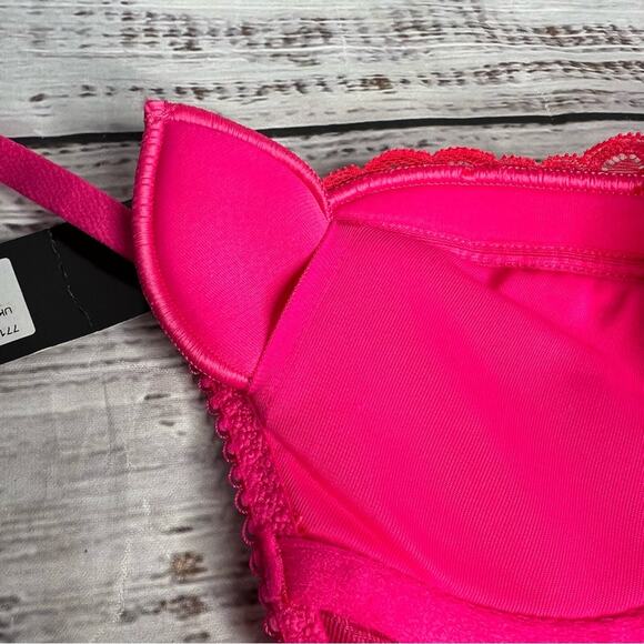Gossard 34A Superboost Lace Padded Plunge Bra Rose Red Pink Underwire Mesh - Picture 10 of 14
